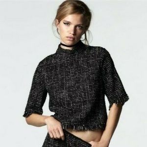 Zara Tweed Cropped Short Sleeve Top